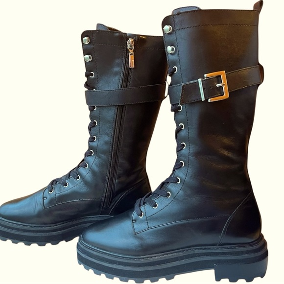 Schutz Moly Tall Combat Military Boots Black Leather Size 8.5 B Free People - Picture 10 of 14